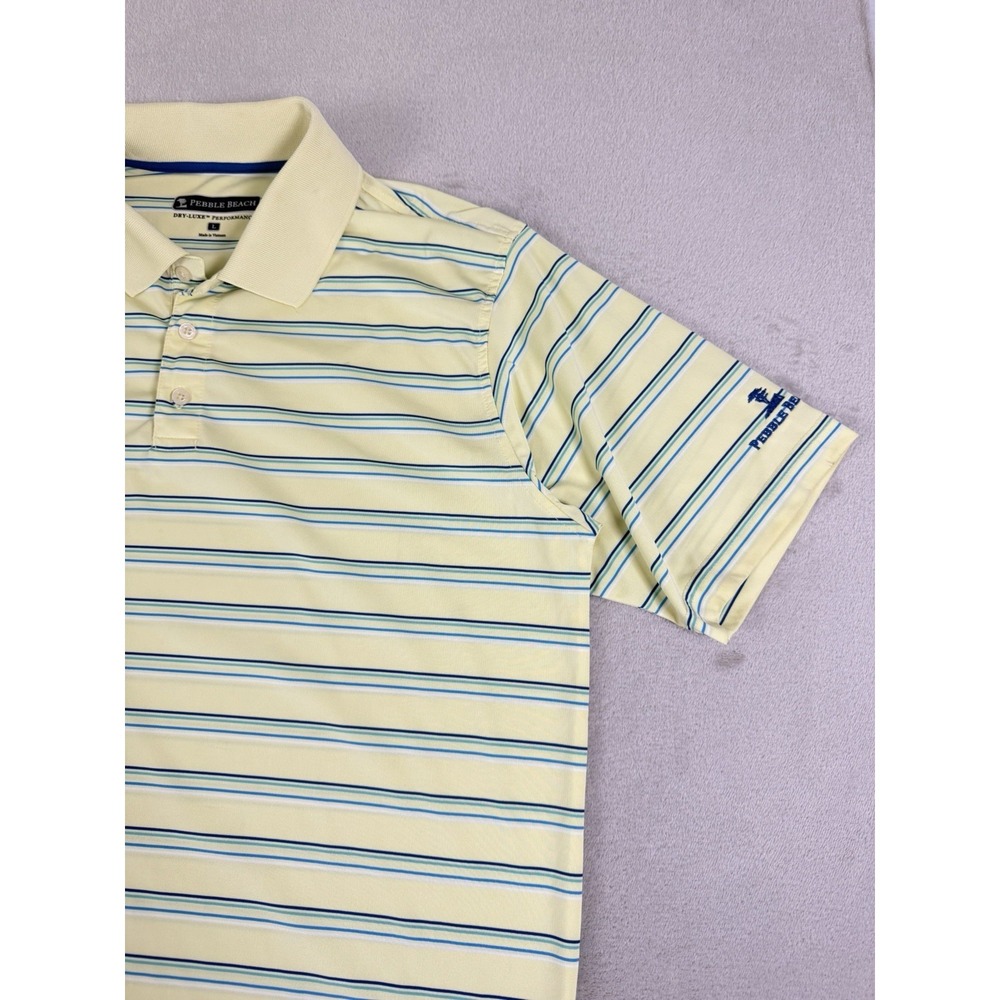 Pebble Beach Dry Luxe Performance Polo Shirt Men's Large Striped Golf Yellow - Picture 6 of 16